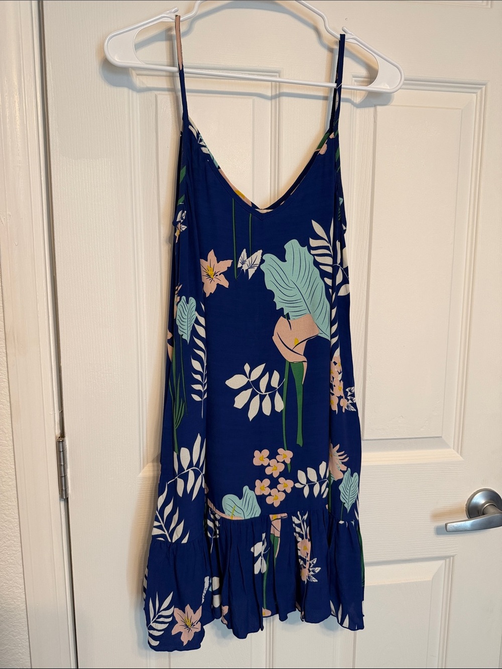 Ava Sky Navy Tropical Floral Spaghetti Strap Mini Dress